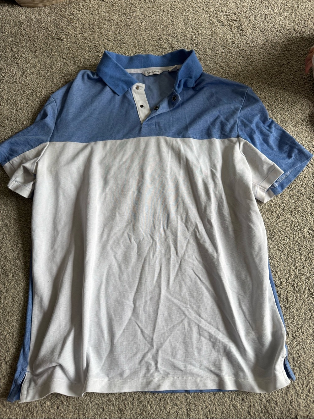 Calvin Klein Light Blue and White Block Polo